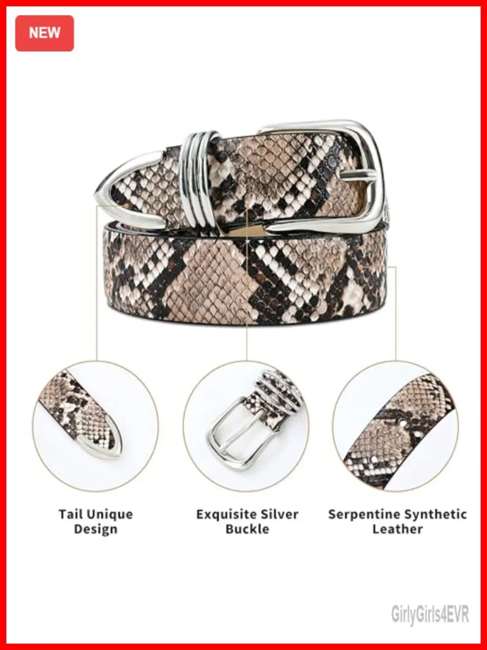 Women's Snake Print Faux Leather Belt with Gold Buckle